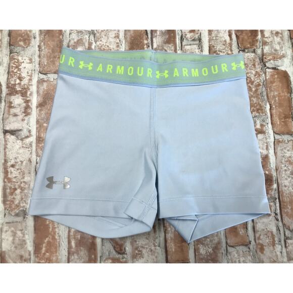UNDER ARMOUR WOMEN HEATGEAR COMPRESSION 2” SHORTY SHORTS LIME BLUE SZ XS - Picture 1 of 4